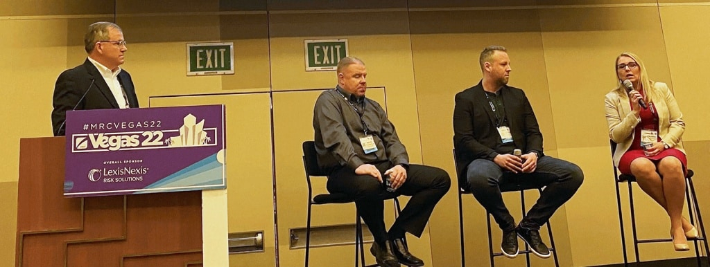 Moderator Pete Barker leads a panel discussion between Keith Thompson, Jordan Harris, and Dajana Gajic-Fisic