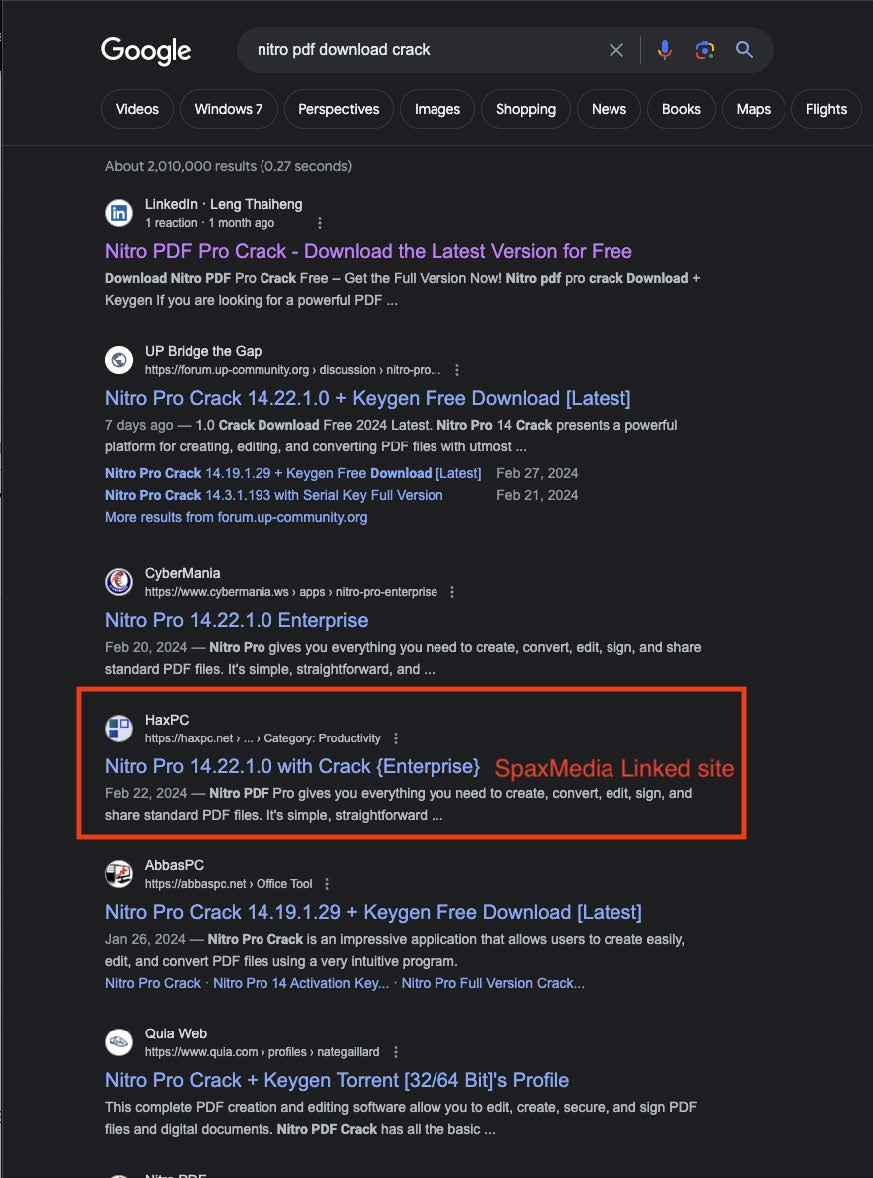 SpaxMedia linked site appearing fairly high in search results