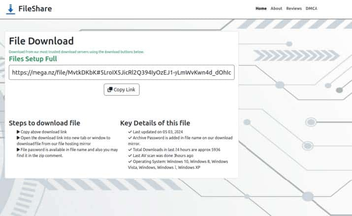 The file download redirect for Windows downloads