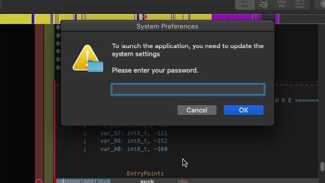 Image 4: The fake password popup window. The stolen password is saved to the exfil directory as a file titled “password-entered.”
