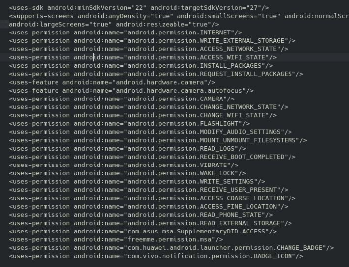 In this instance, an application that is mainly used for venue and activity management is requesting excessive permissions, as noted in the manifest file.