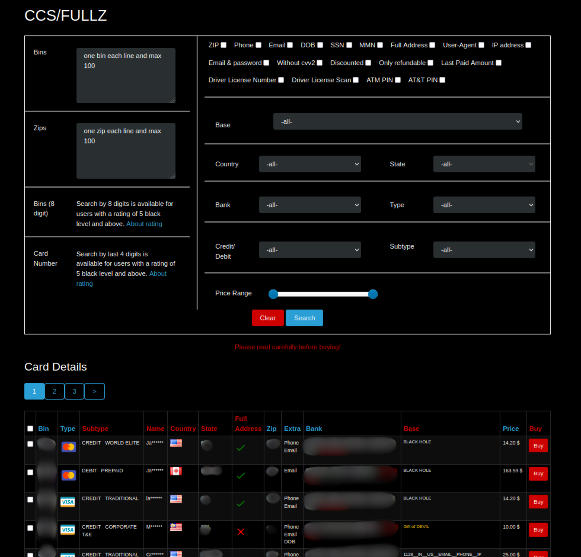 Image 1: Screenshot from the B1ack’s Stash website showing credit card