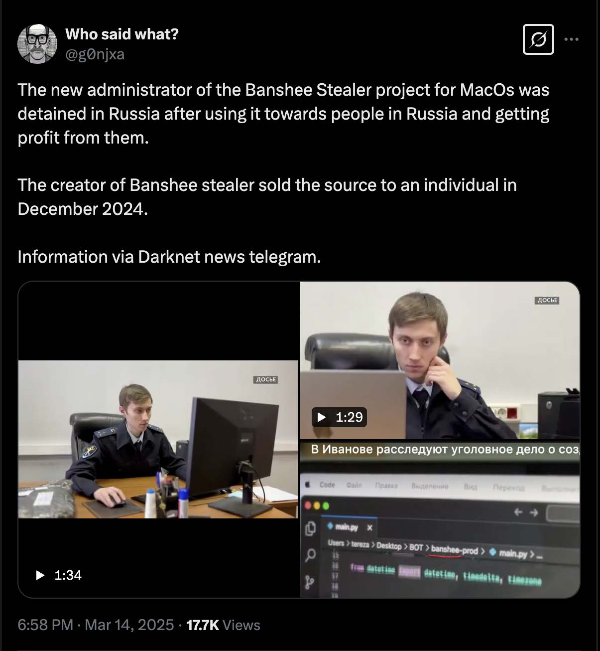 Image 1: Post on X/Twitter by g0njxa sharing the news story