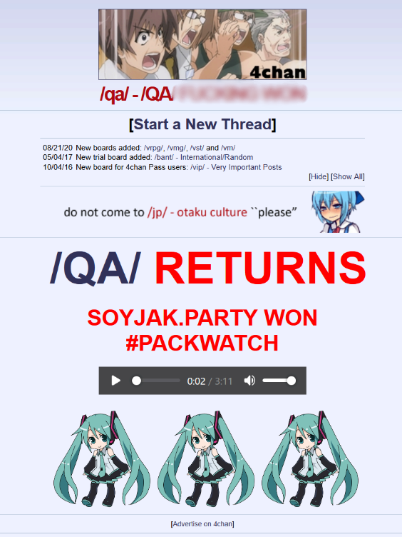 Image 4: Screenshot of the temporarily restored /qa/ board on 4chan.