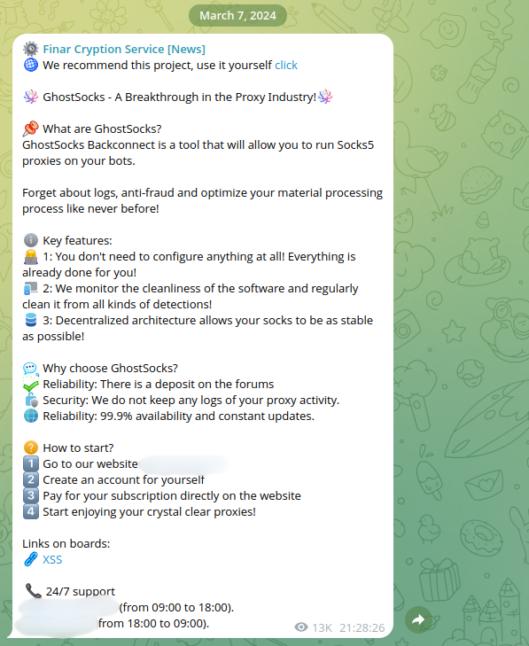 finar crypting advertises ghostocks