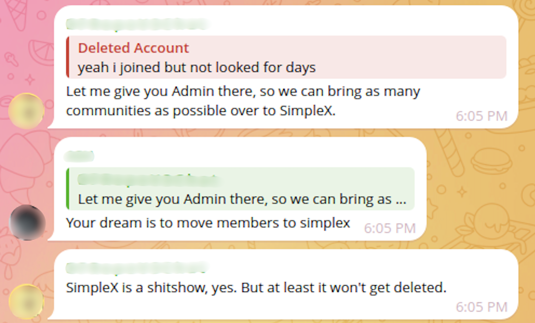 Users in a popular data leak Telegram channel discuss moving to SimpleX Chat