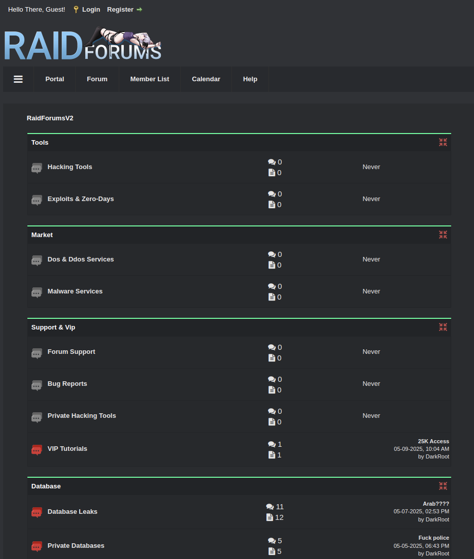 screenshot of raidforums site