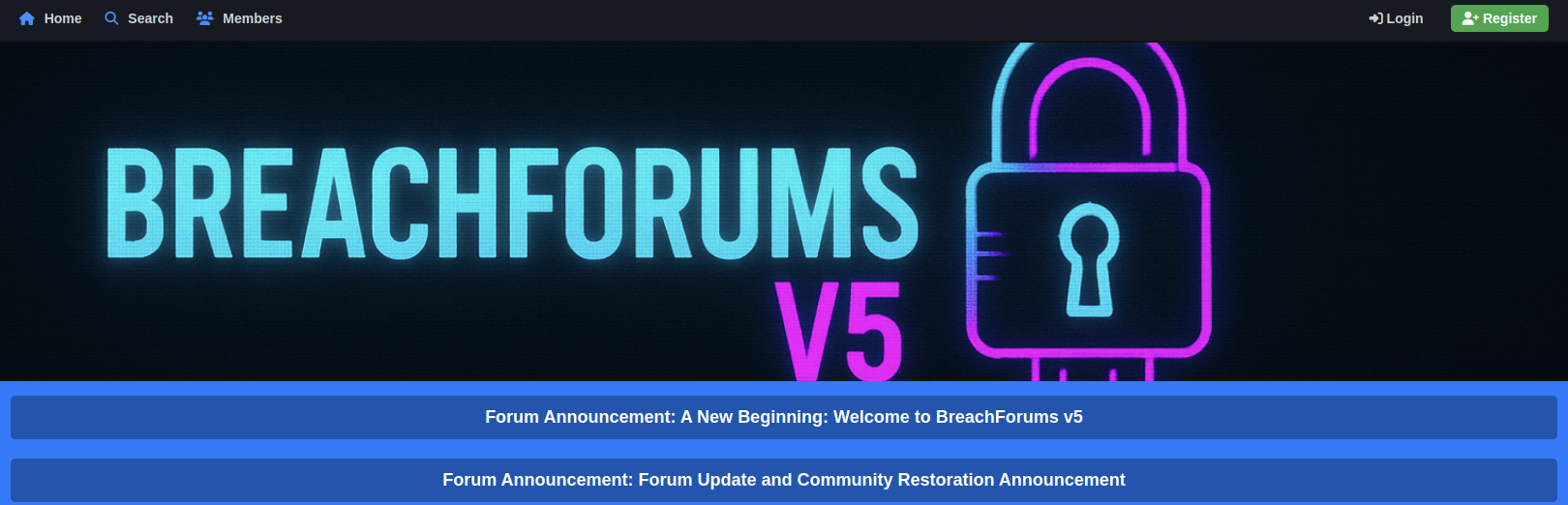 Screenshot of the homepage on the breached[.]live site.