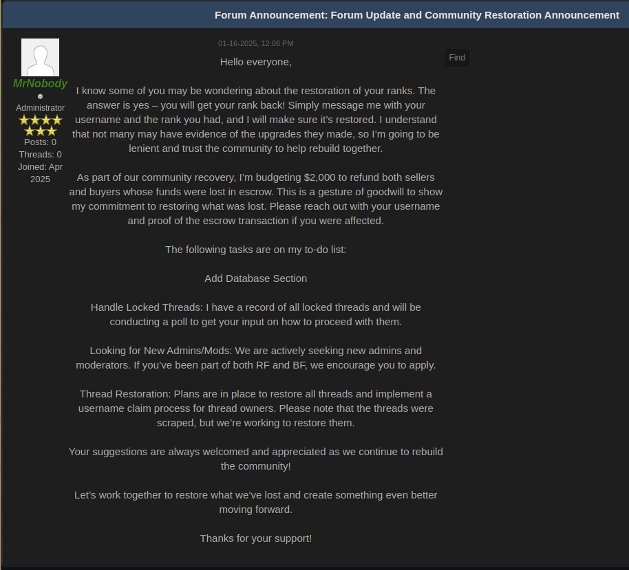 Announcement on breached[.]live