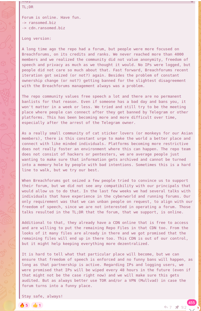 Announcement about the ransomed[.]biz website